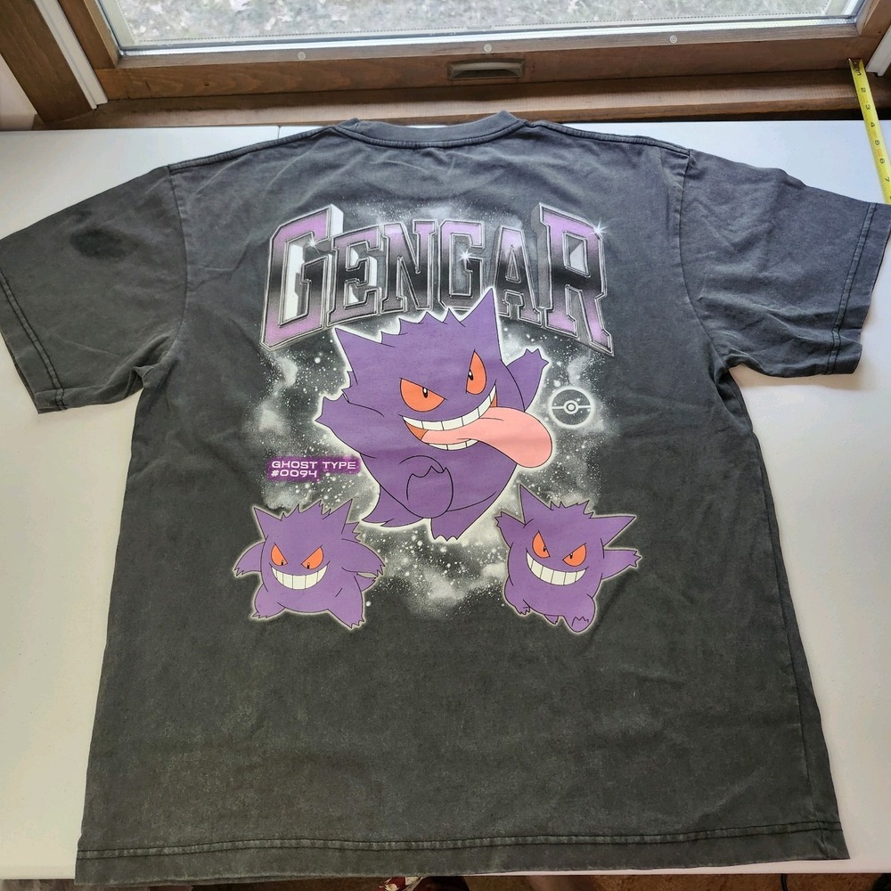 HYBRID PokƩmon Gengar Logo Graphic Print Gray Crew Neck T-Shirt Mens L